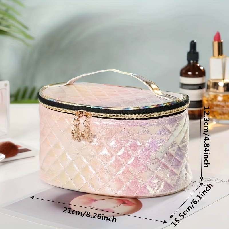 Waterproof Shiny Quilted Makeup Bag Lightweight Portable - Temu