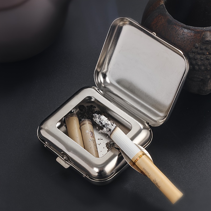 Cenicero portátil de bolsillo con tapa, mini cenicero de aleación de  aluminio para cigarrillos con mosquetón para llaves, para viajes,  campamento, al