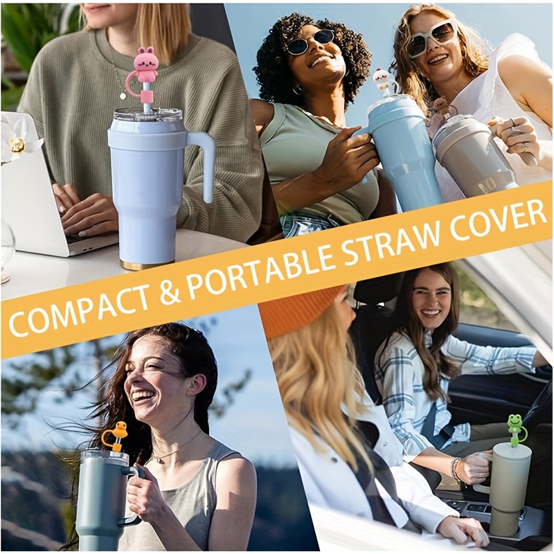 4pcs 0.4in Diameter Cute Silicone Straw Covers Cap for Stanley Cup, Dust-proof Drinking Straw Reusable Straw Tips Lids