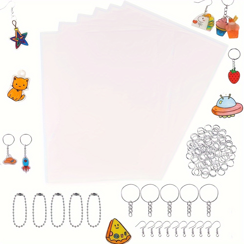 132pcs Shrink Plastic Sheets & Keychain Charms Kit