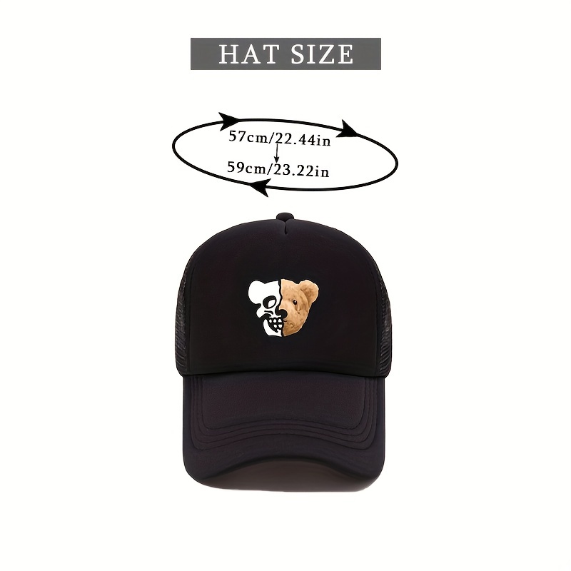 Skull Bear Print Trucker Hat Hip Hop Mesh Baseball Cap