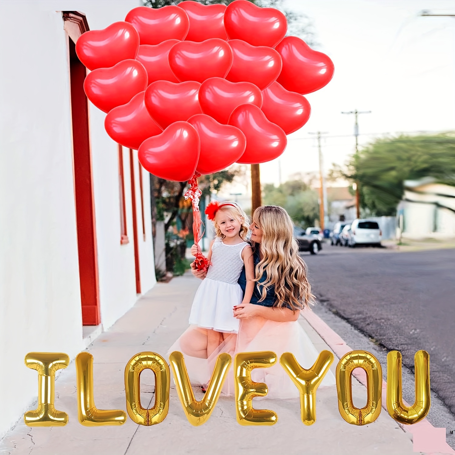 Palloncino a cuore I love you oro con cuori rossi - Partywan