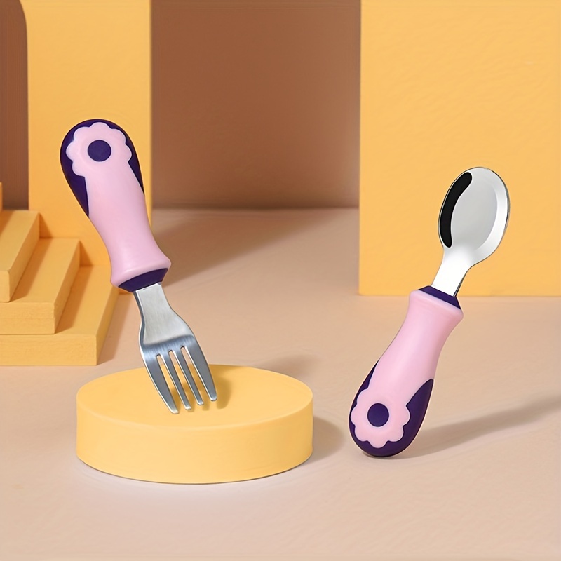 2PCS Baby Feeding Utensils Cartoon Fork Spoon Child Cutlery Set