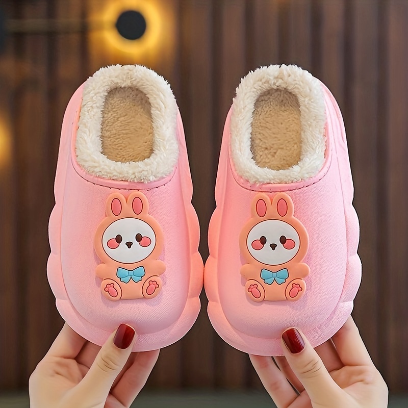 Cute Cartoon Plus Fleece House Shoes For Girls, Comfortable Non Slip Soft Bottom Walking Shoes For Indoor, Autumn And Winter