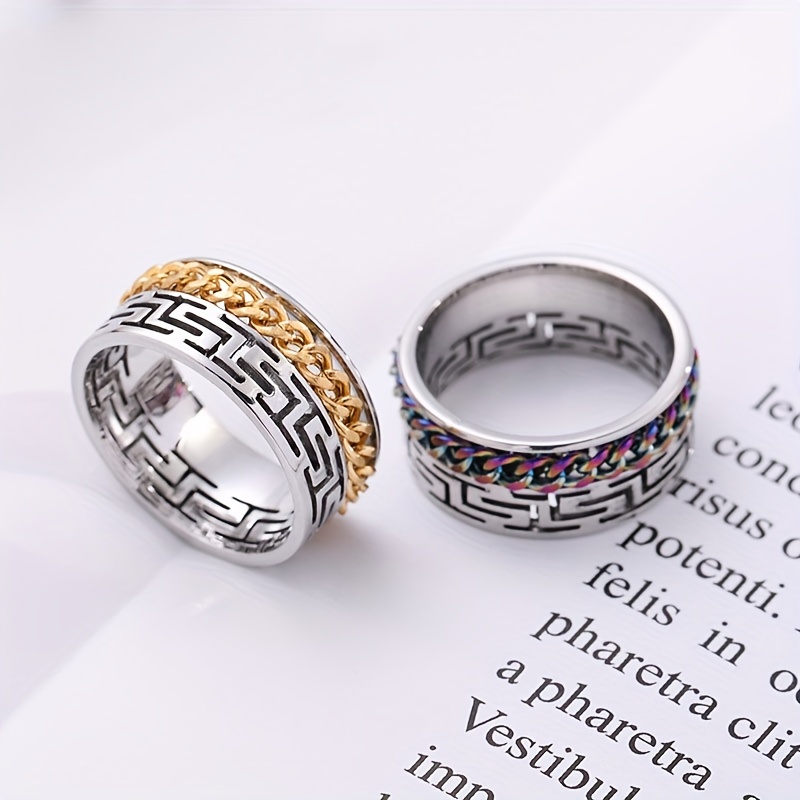 6pcs Stainless Steel Rings with Rotatable Chain, Couple Ring, Multi-functional Jewelry, Jewels, Fashion 8mm Ring, Trendy Gifts for Men,Temu