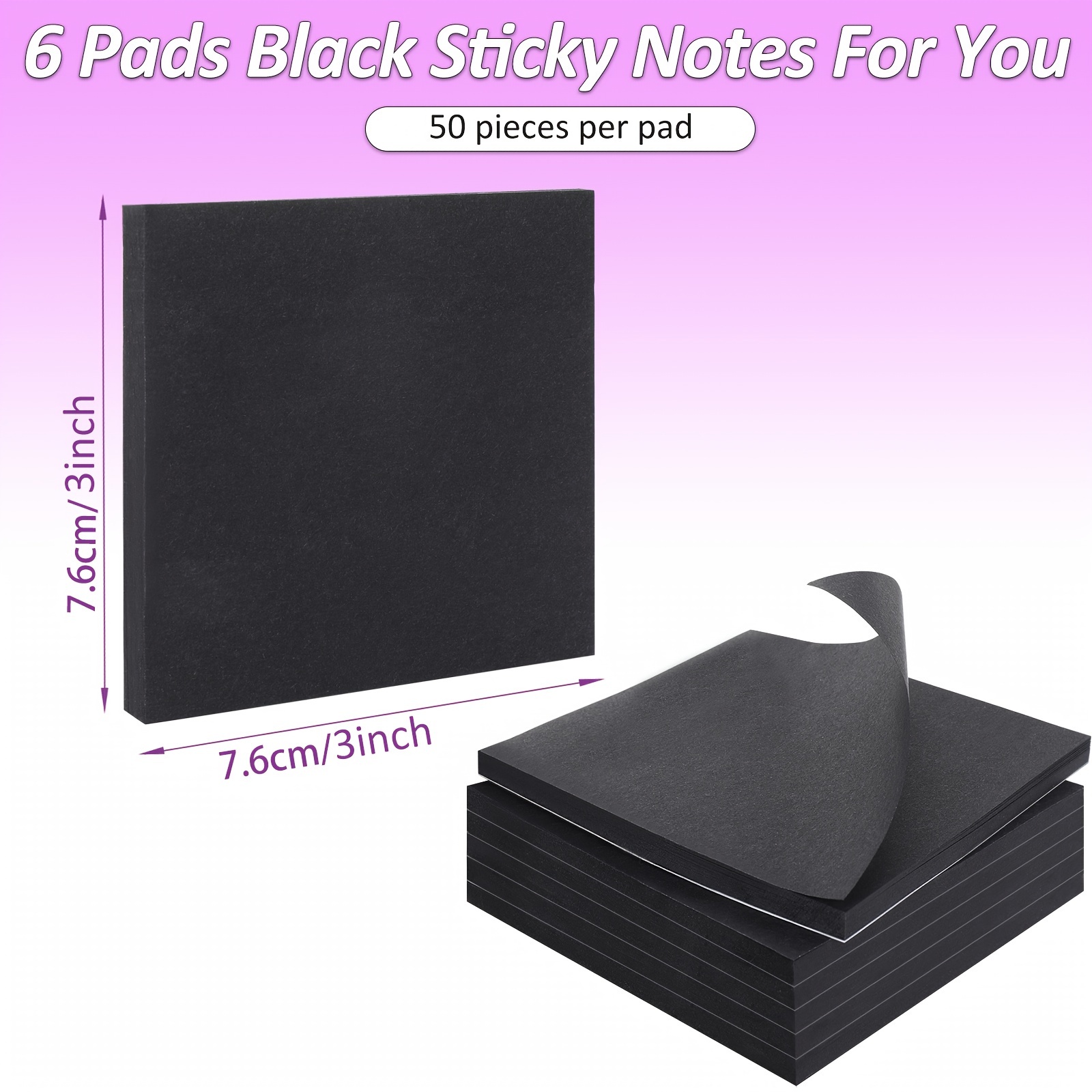 50 Sheets Black Sticky Notes Self-stick Notes Pads Easy Post Notes