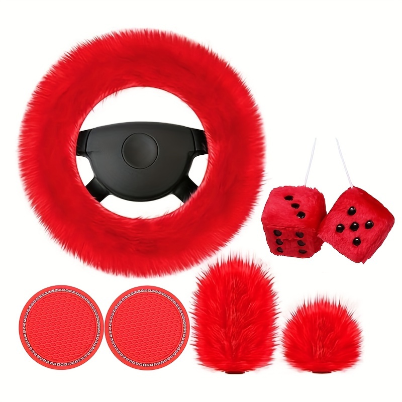 6 Pezzi Set Accessori Interni Auto Morbidi Copri Volante Copri Freno A Mano  Copri Cambio Specchio Peluche Soffici Dadi 2pz Sottobicchieri Auto, Acquista , Risparmia