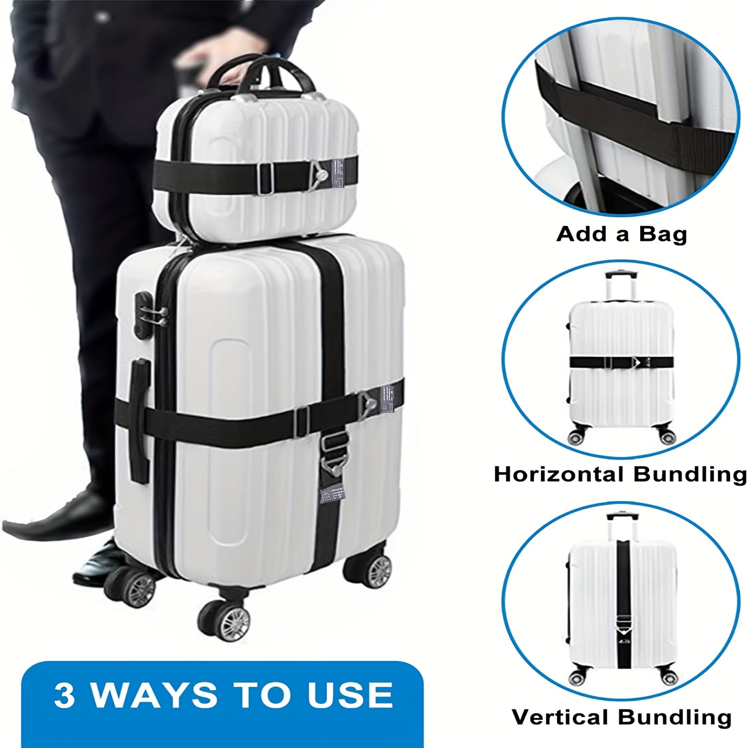Sangles de bagages élastiques pour valise de voyage avec poignée pour  ajouter un sac, boucle en alliage solide, sangle élastique pour valises,  sangle réglable pour voyage à l'aéroport, déménagement : : Mode