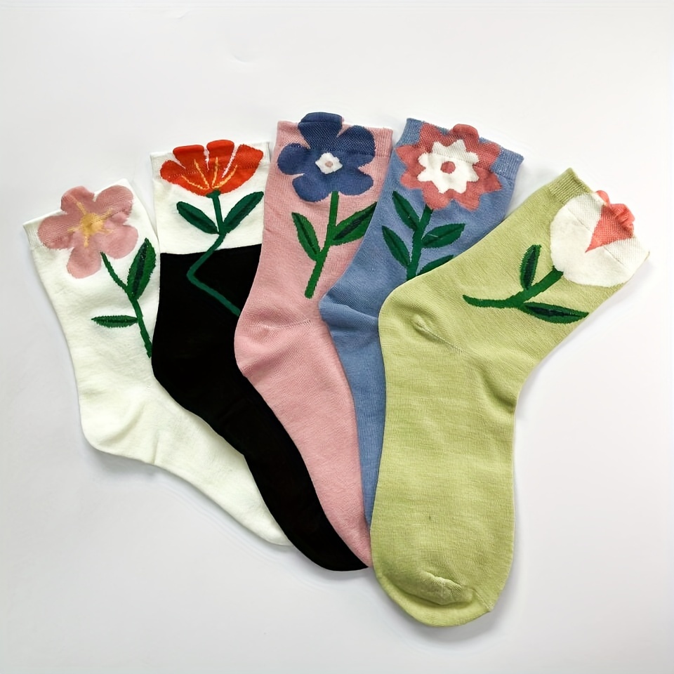 Crown Vintage Floral Striped Dot Women's Ankle Socks - 5 Pack