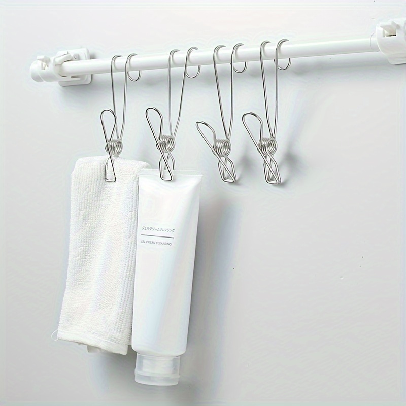 1pc Stainless Steel Waterproof Laundry Hooks, Rust Resistant Clothes Pins,  Hanging Clips Ideal For Clothes Loofahs Toothpaste And More, Bathroom Acces