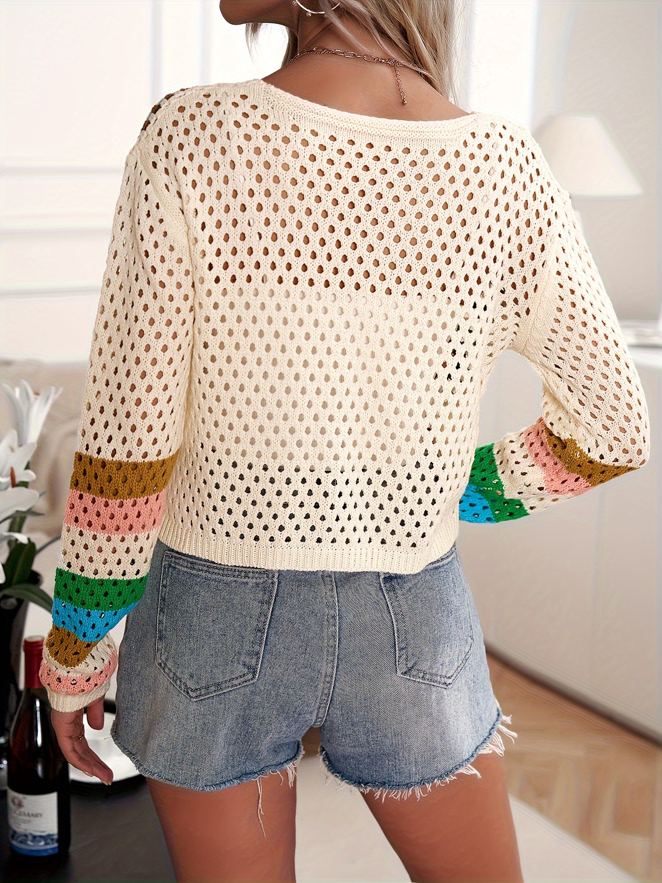 Crochet Cardigan Long Sleeve Button Casual Sweater - Temu
