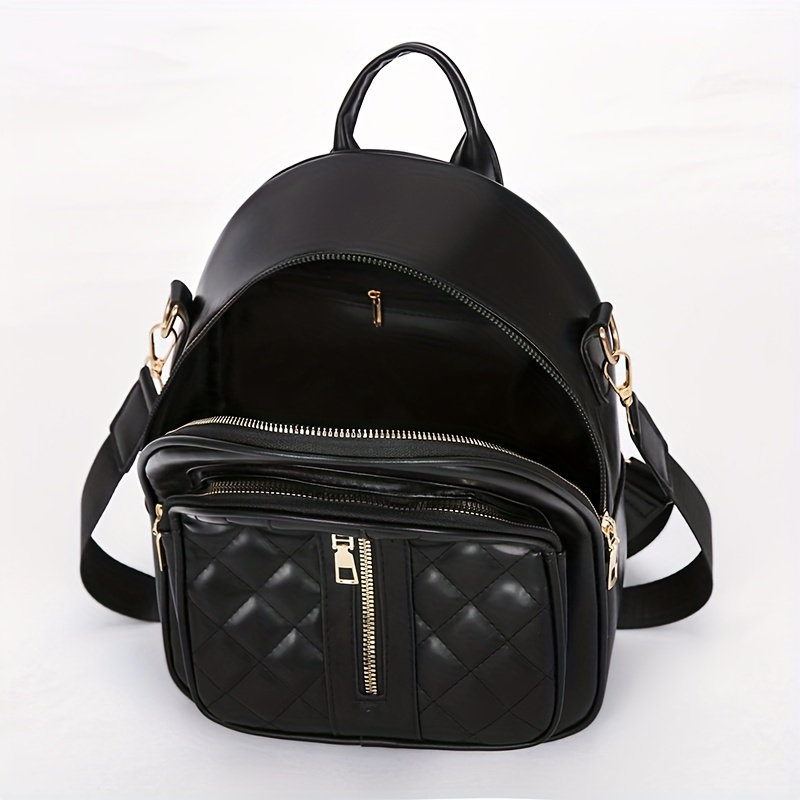 Gold Zipper Black Backpack - Women Everyday Backpack