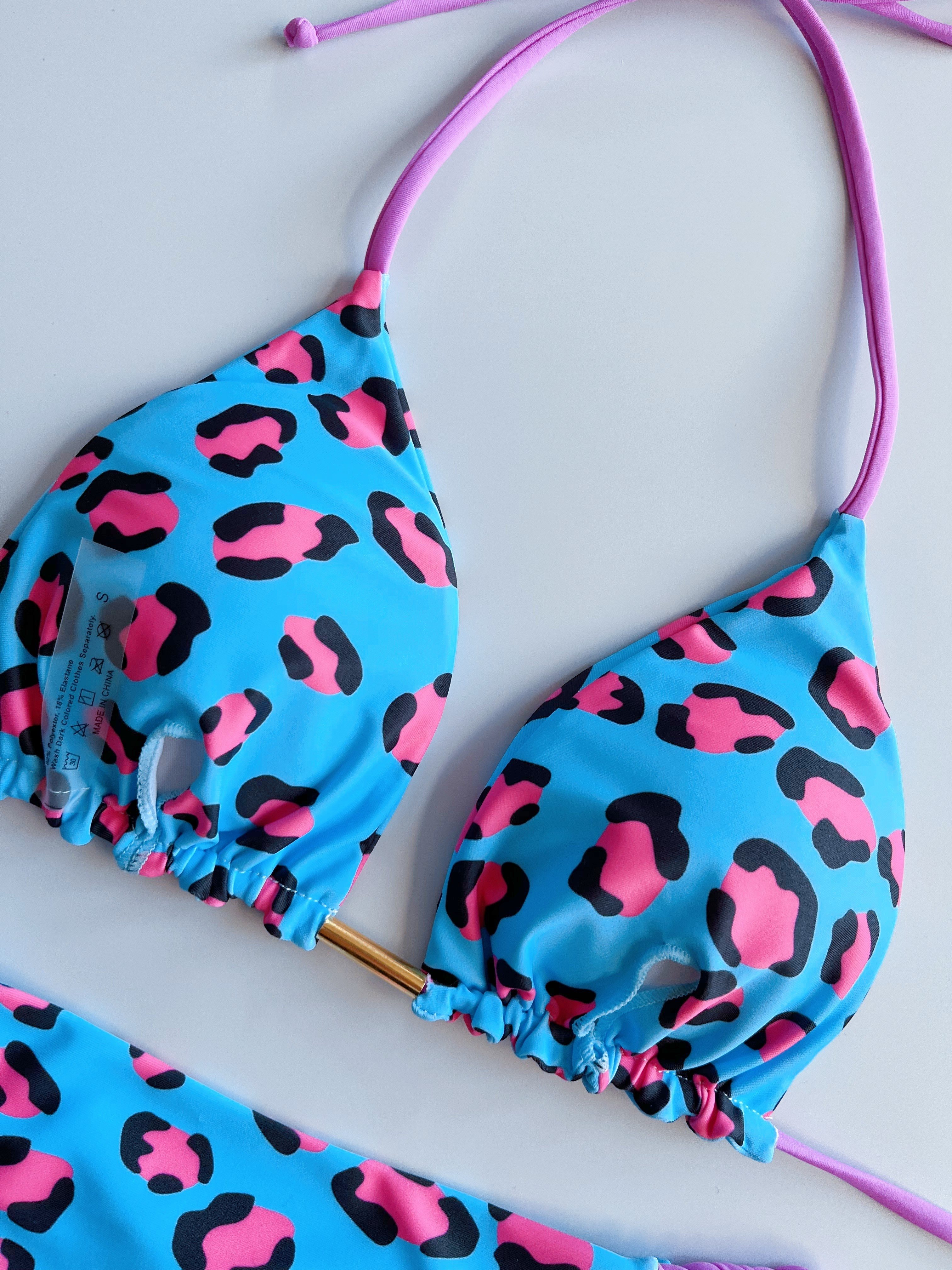 Stunning Victoria's Secret Bra - Sky Blue with Leopard Print Straps