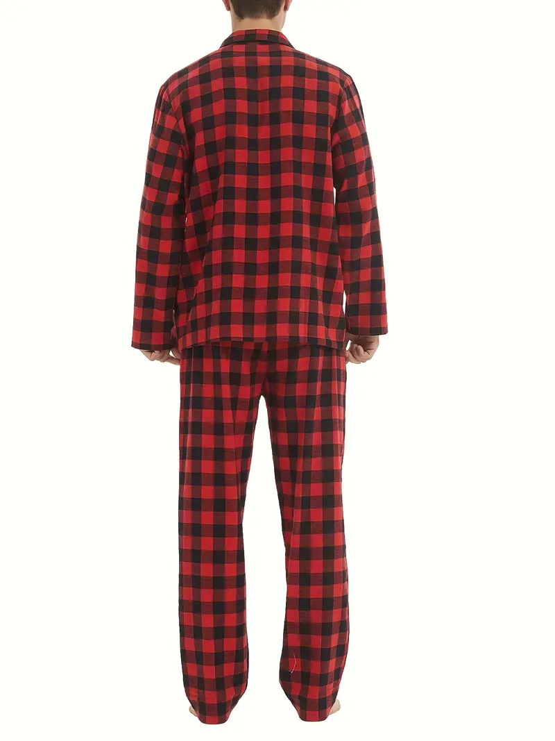 Men's Flannel Pajamas Set Long Sleeve Soft Cotton Loungewear