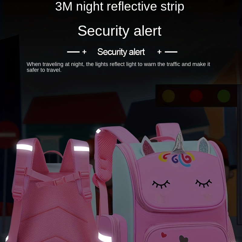 Unicorn Pattern Children's Backpack with Reflective Strip