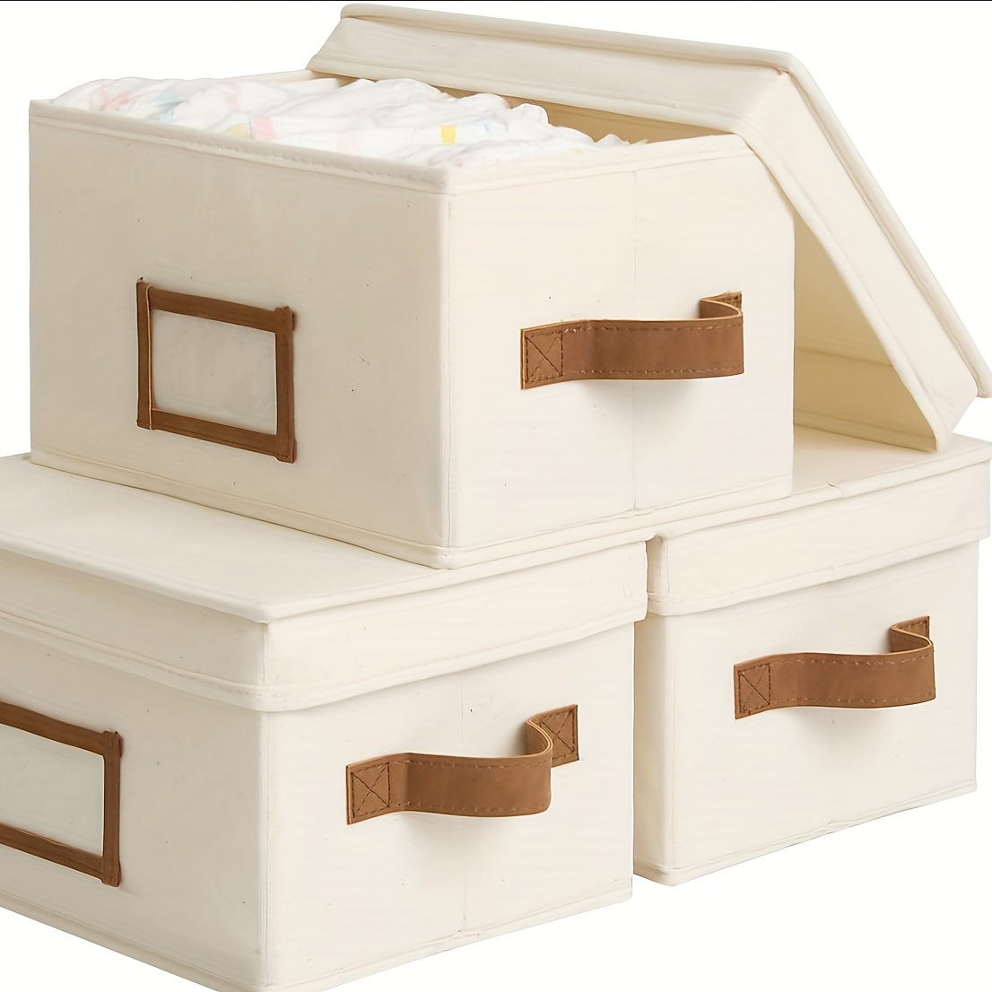 Paquete de 4 cajas de almacenamiento plegables para armario, organizador de  cajones de plástico, apilables, cestas de tela, contenedor de armario