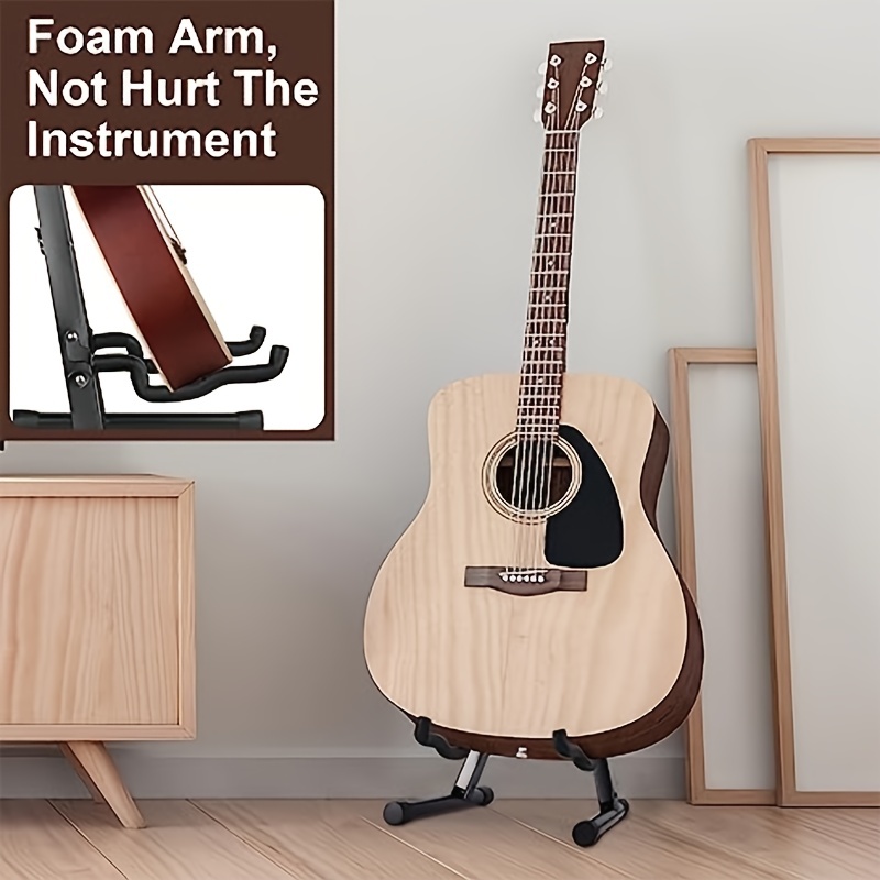 Basics Adjustable Guitar Folding A-Shape Frame Stand for Acoustic  and Electric Guitars with Non-Slip Rubber and Soft Foam Arms, Fully