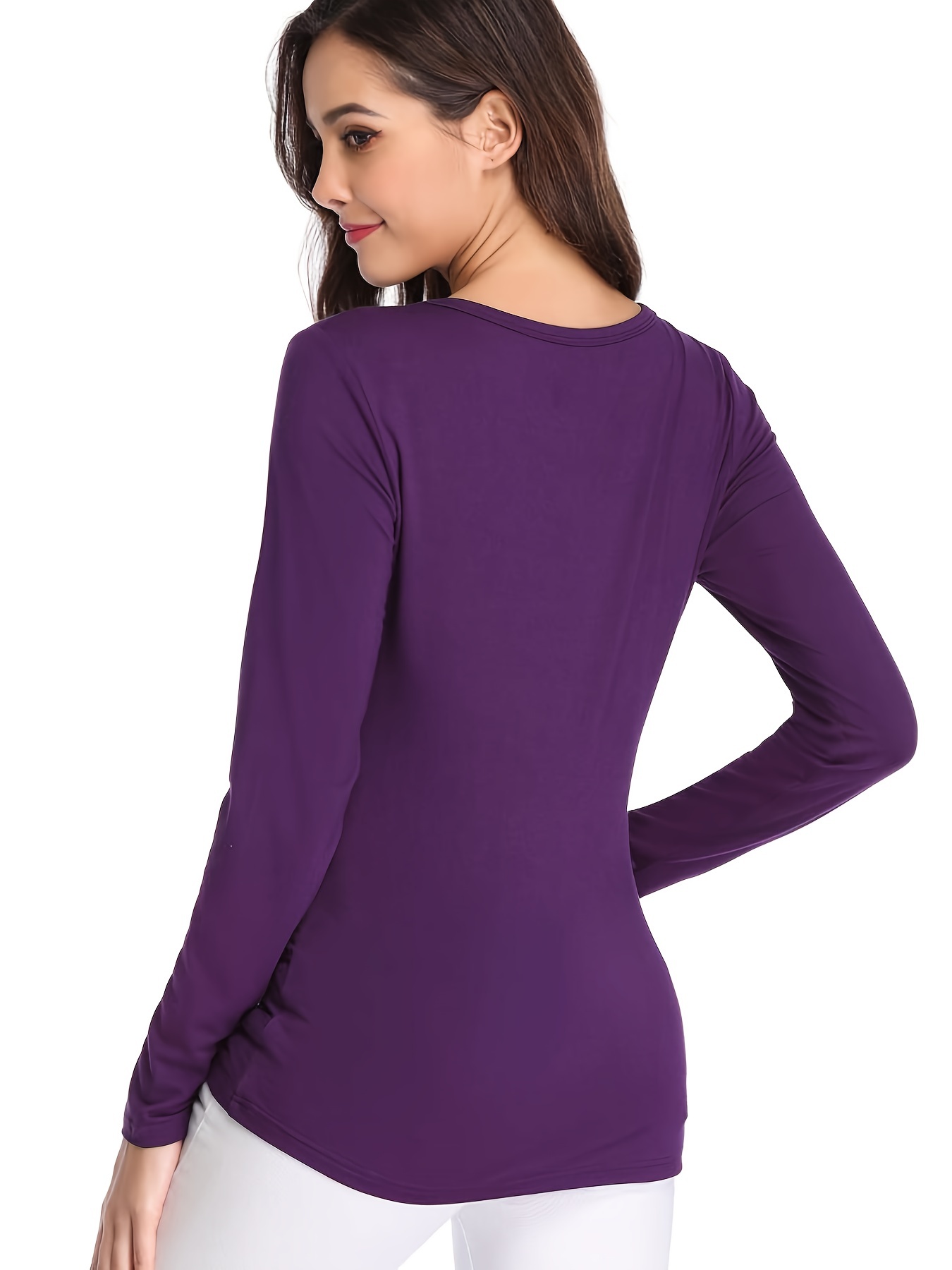 Solid Crew Neck T-shirt, Casual Long Sleeve Lim Top For Spring & Fall, Women's Clothing