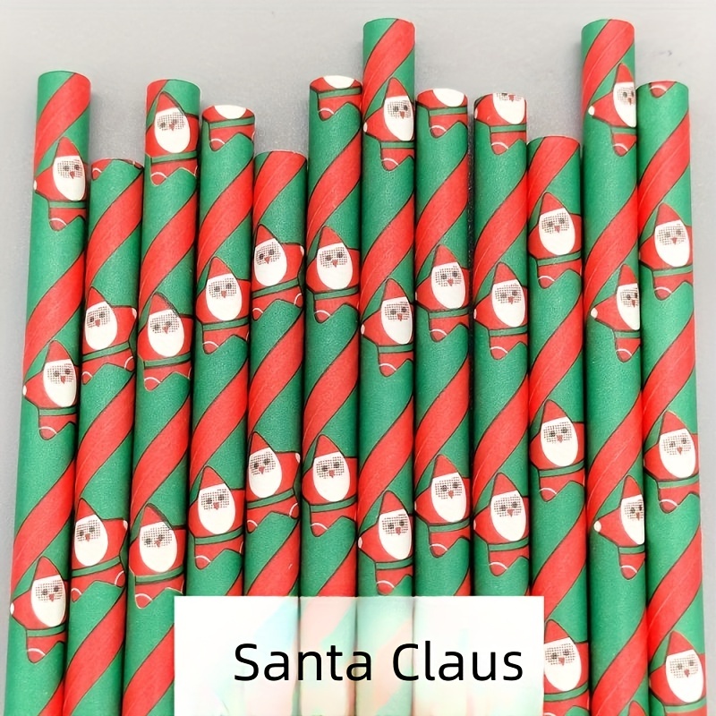 25pcs/set Christmas Paper Straws Santa Claus & Christmas Tree