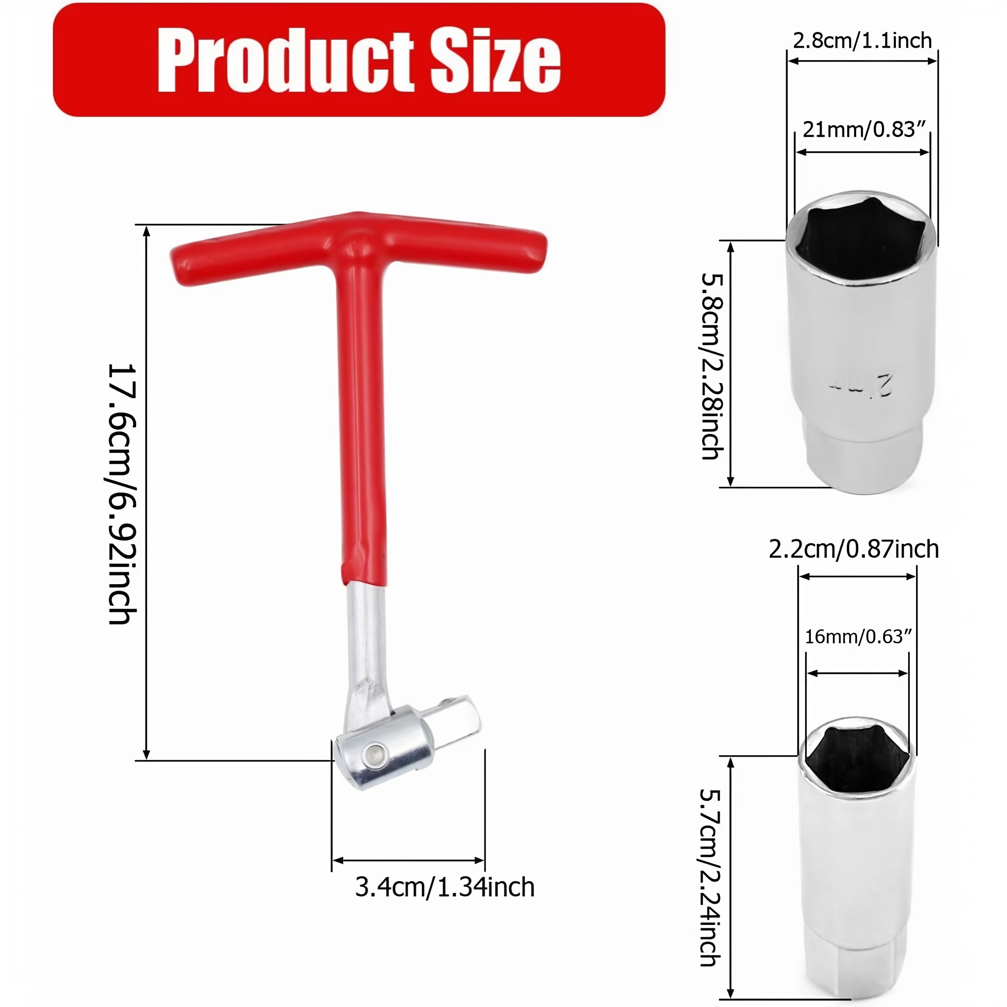 GZZTORES Spark Plug Socket Wrench T-Handle 5/8 Inch (16mm) And 13