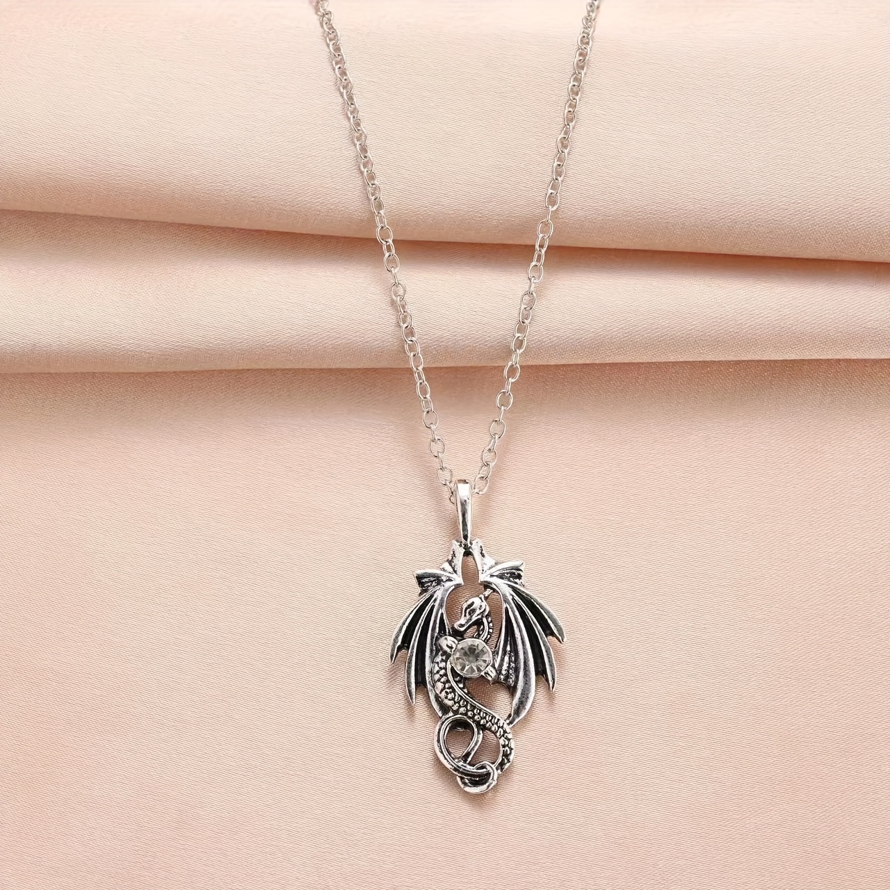 1pc cool engraved 3d dragon shaped pendant necklace rhinestone eternity love symbol clavicle chain for teens