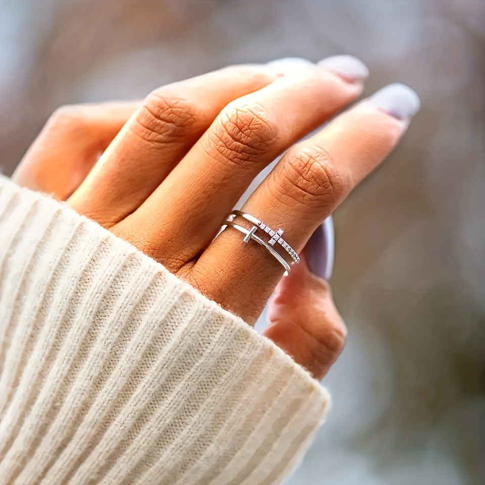 Dainty Promise Ring Double Cross Zirconia Wedding Ring