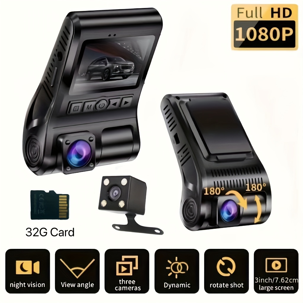 3 Channel Dash Cam For Car Camera Video Recorder Dashcam - Temu
