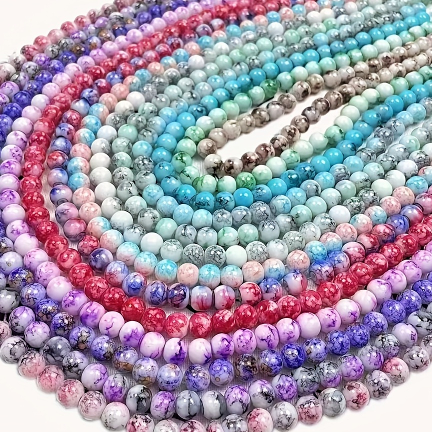 Ink Style Smudged Glass Round Beads Elegant Fashion For Diy - Temu