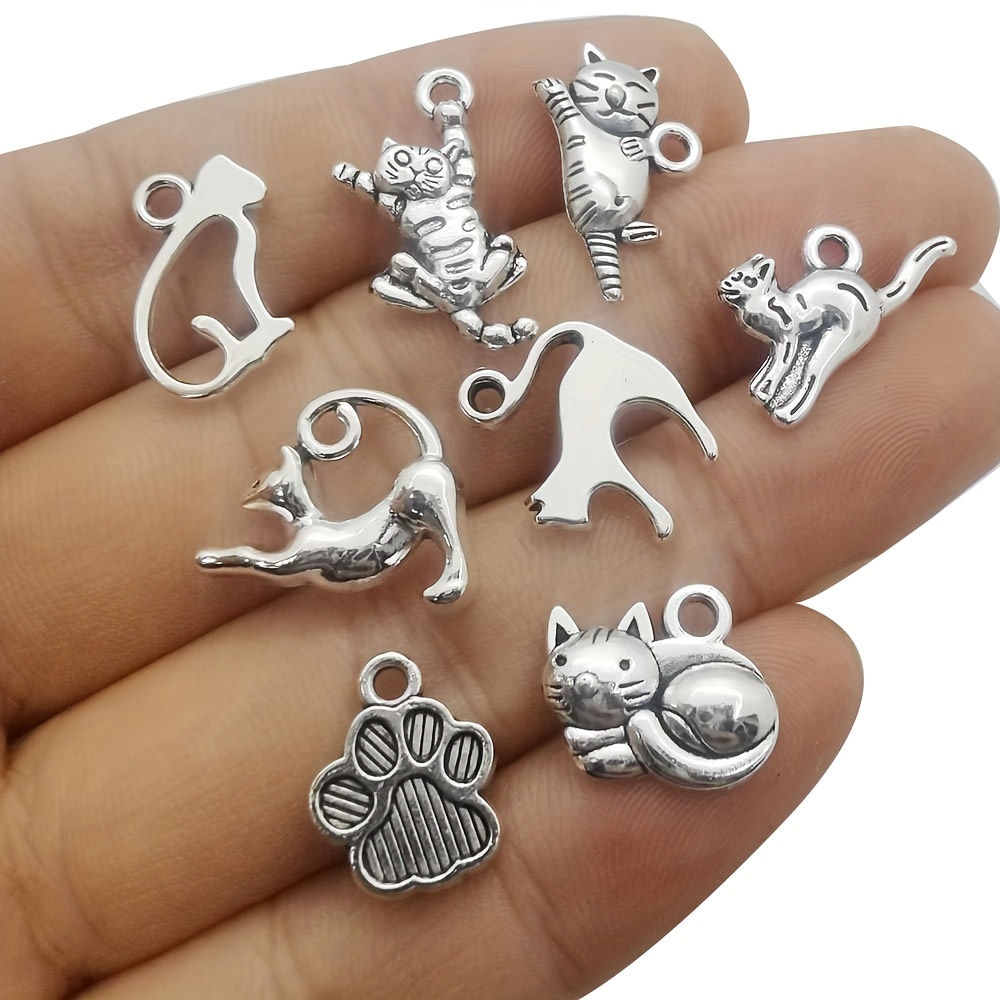 Randomly Mix 20pcs Antique Silver Animals Cat Charms Pendants for Jewelry, Jewels Making Findings Crafting Accessory for DIY Necklace Bracelet,Temu