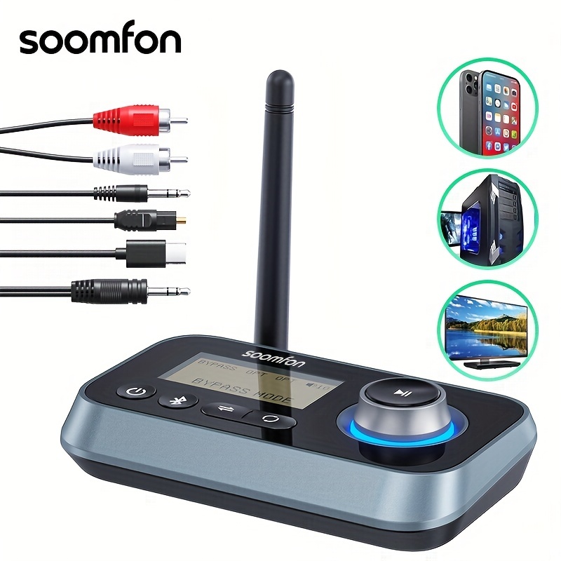 Bluetooth 5.0 AUX Adapter Transmitter Receiver 2 in 1 - SOOMFON 3.5mm  Bluetooth Adapter Dual Connection, Wireless Audio Adapter for TV/Home