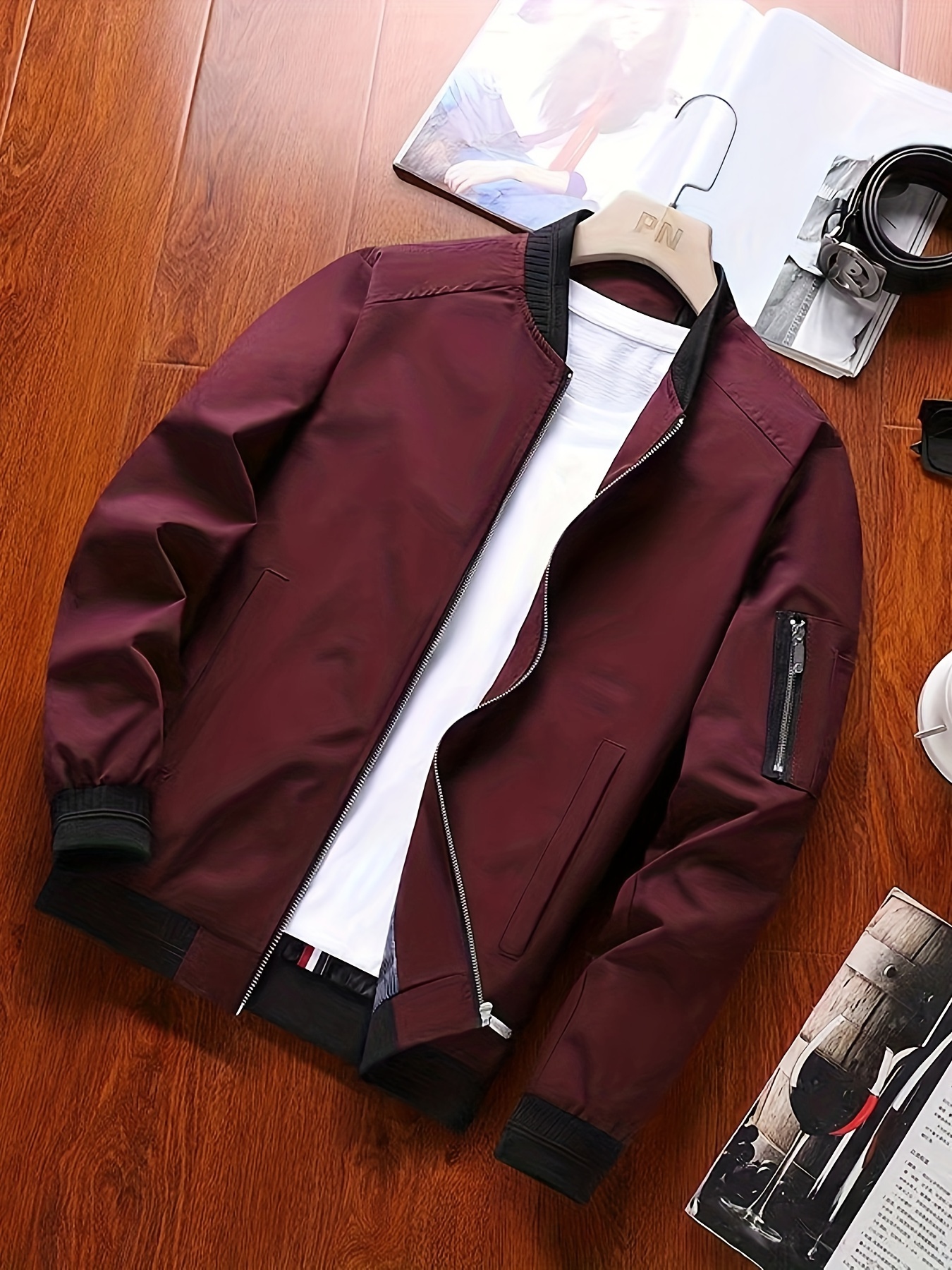 Buy Mens Full Sleeve Solid Men Bomber Jacket(size S,color red) at