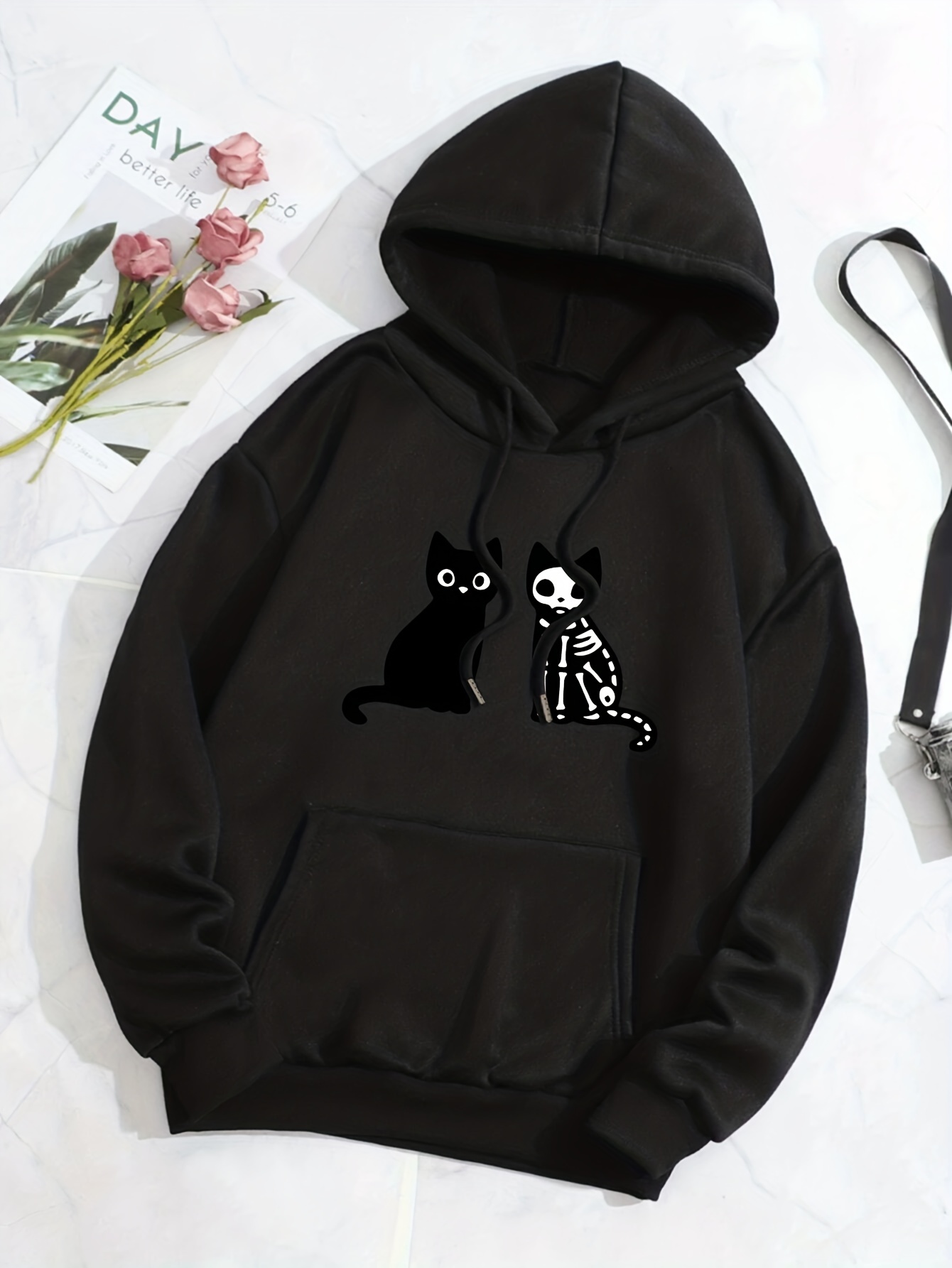 halloween katze muster hoodie kordelzug lässiges Temu Austria