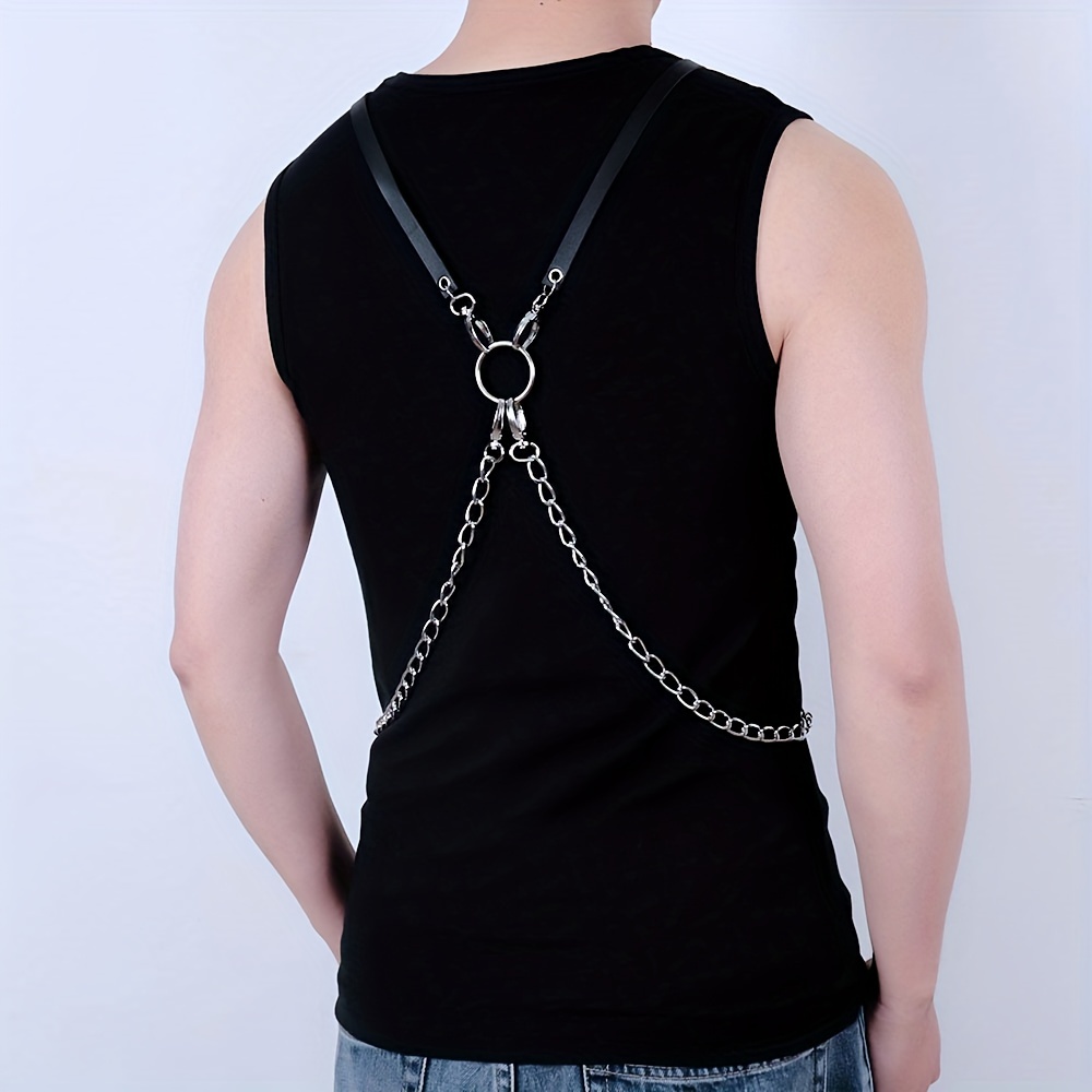 Stylish Men's Leather Chest Harness Chain Cosplay Party - Temu