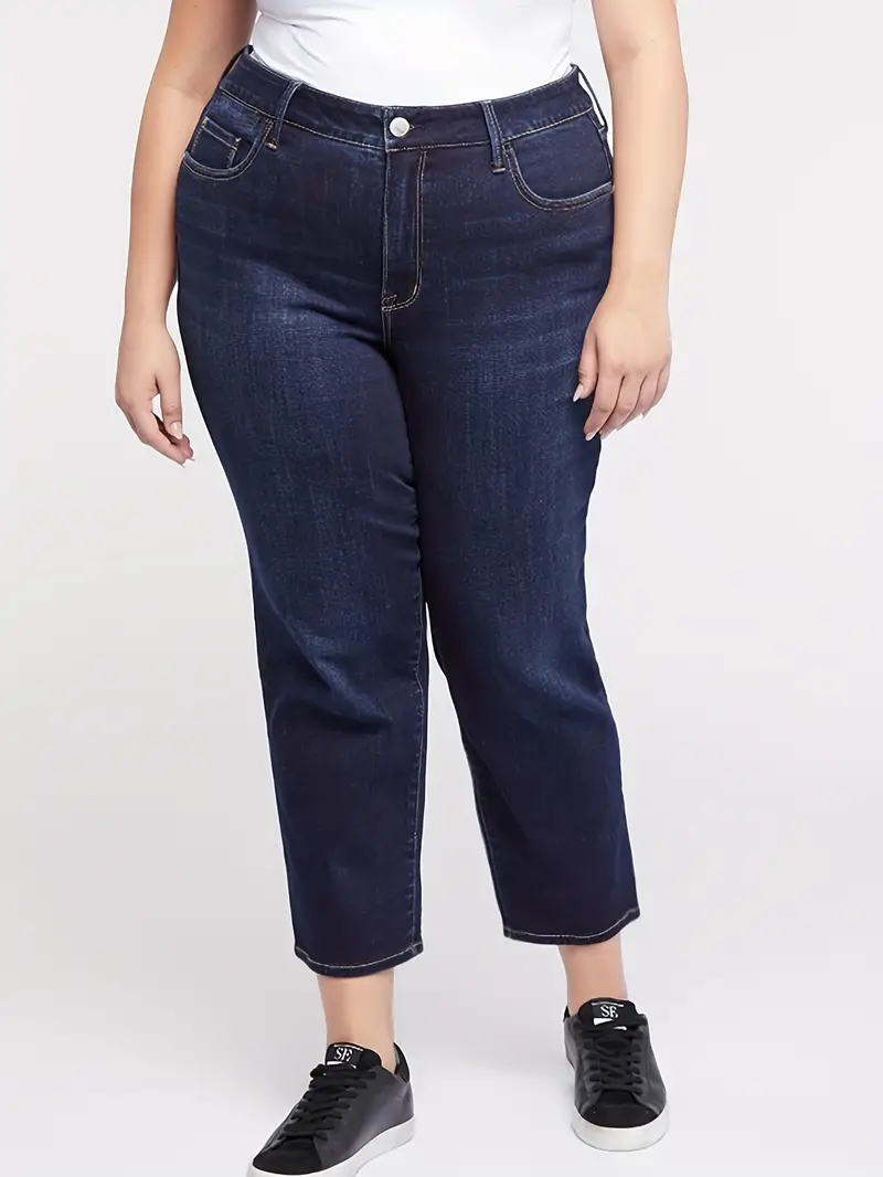 Plus Size Casual Jeans Women's Plus Solid High Button - Temu
