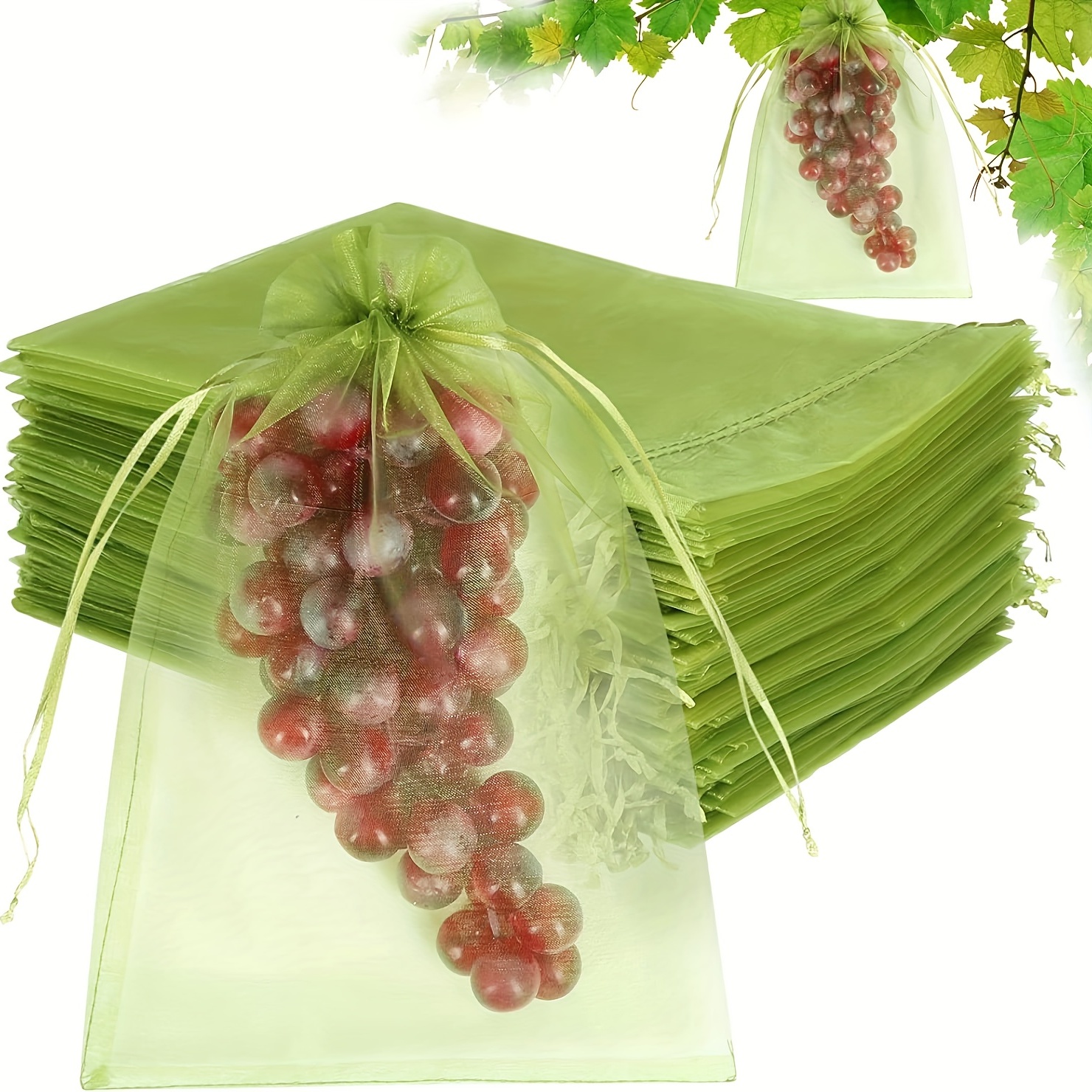 50/100pcs Fruit Protection Bags, White/Green Netting Pouch With Drawstring, Garden Fruit Cover Mesh Bag, Fruit Protectors Pest Barrier For Grapes Mango, Suitable For Fruit Trees Protect Fruit From Birds And Insect