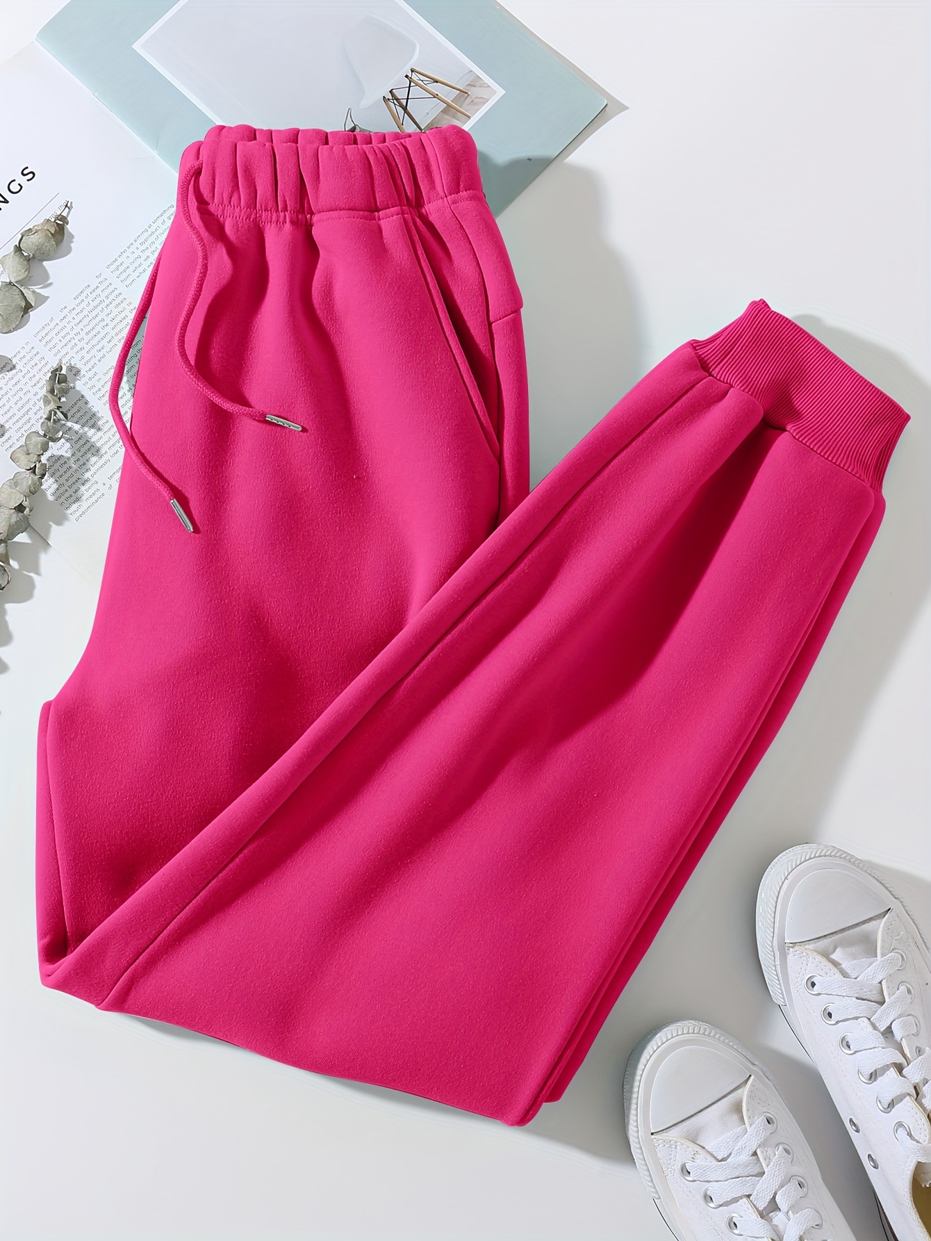 Solid Color Casual Sweatpants Drawstring Elastic Waist - Temu