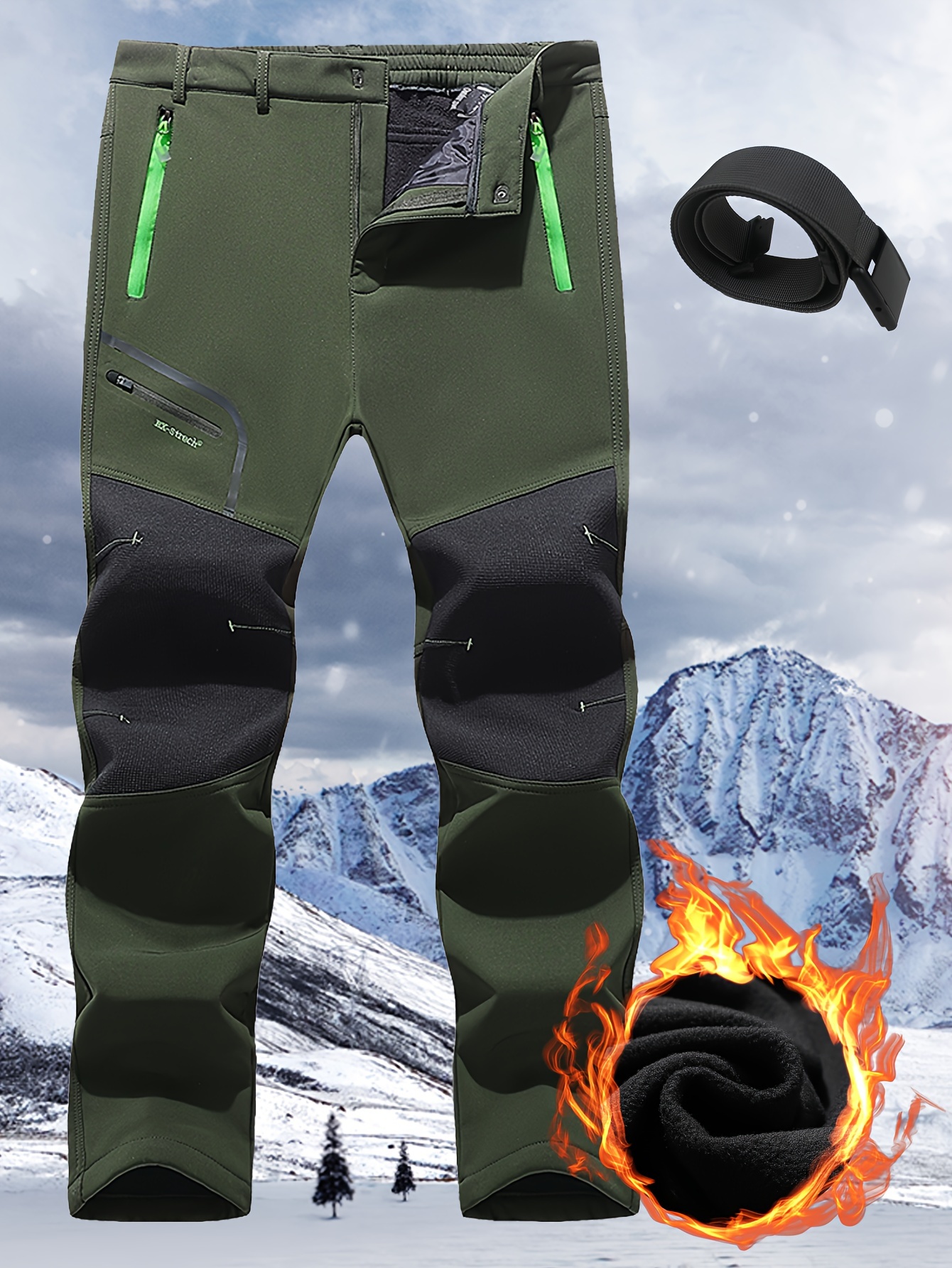 Pantalones de senderismo con forro polar para hombre, resistentes al agua,  pantalones de esquí de invierno aislados, 6 bolsillos con cremallera y