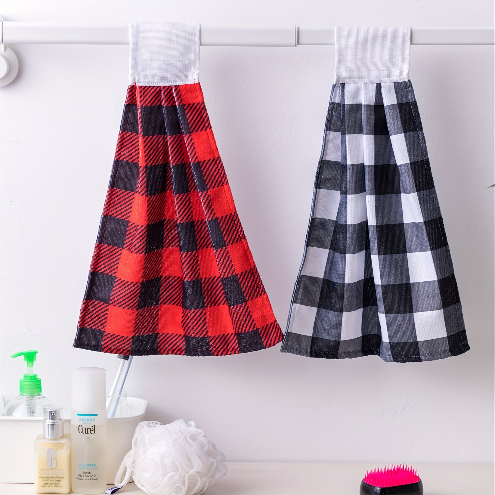 Plaid Pattern Fingertip Towels, Hanging Towel For Wiping Hands