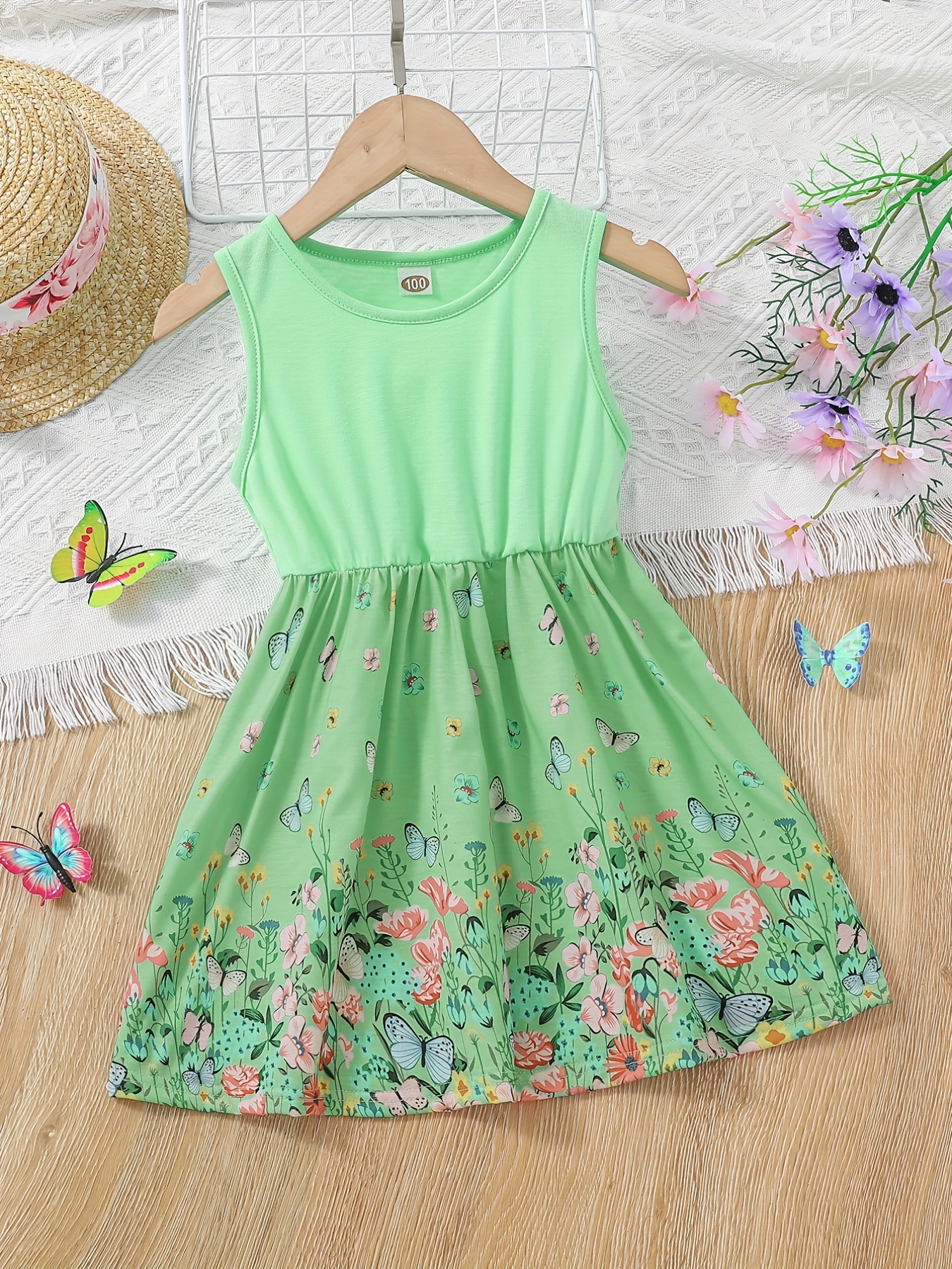 Little Girl Butterfly Dresses Outfit Floral Tank Dress - Temu