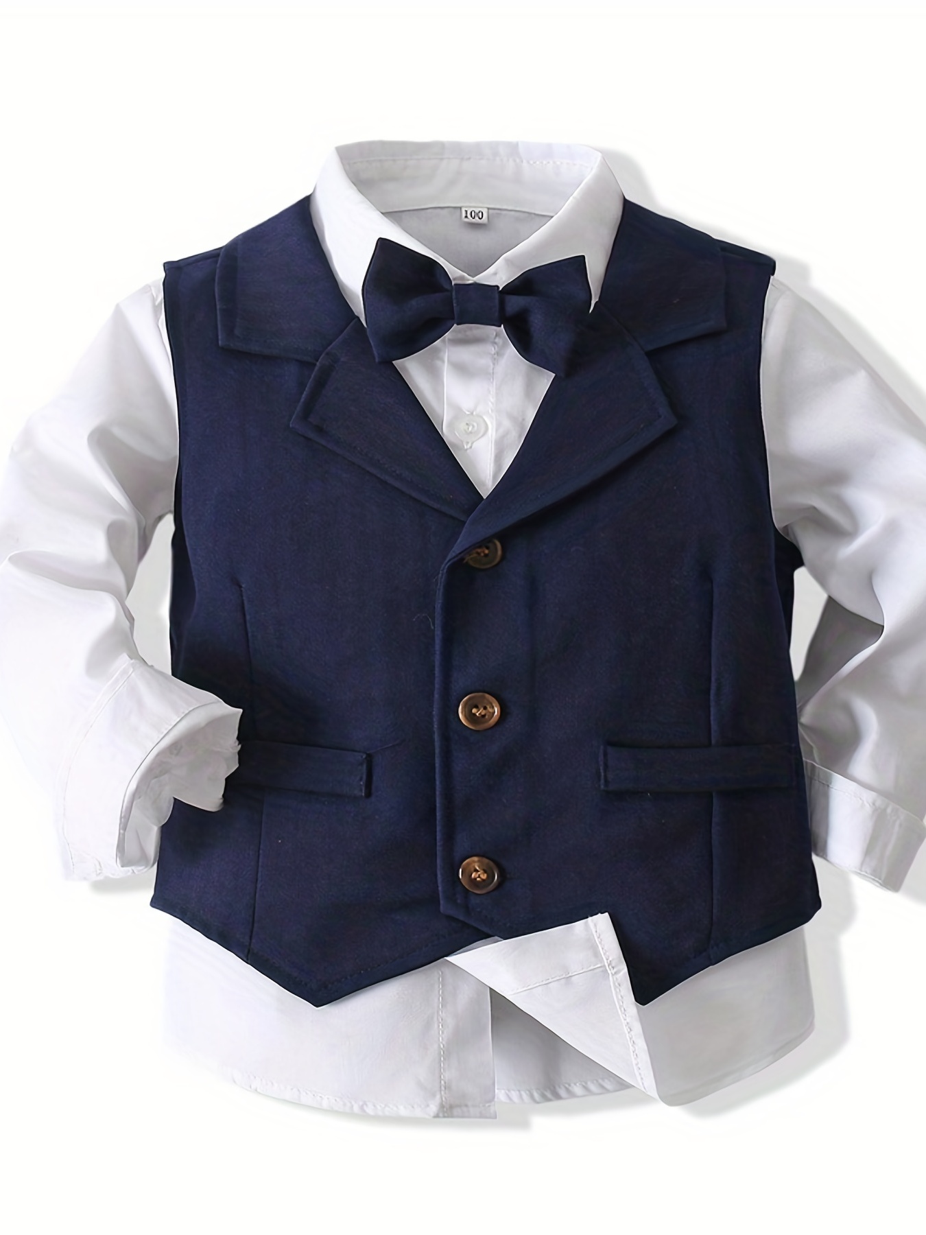  Baby Blue Suits Set Long Sleeve Casual Dress Shirts+Vest+BowTie+Pants  Outfits(0-6months): Clothing, Shoes & Jewelry