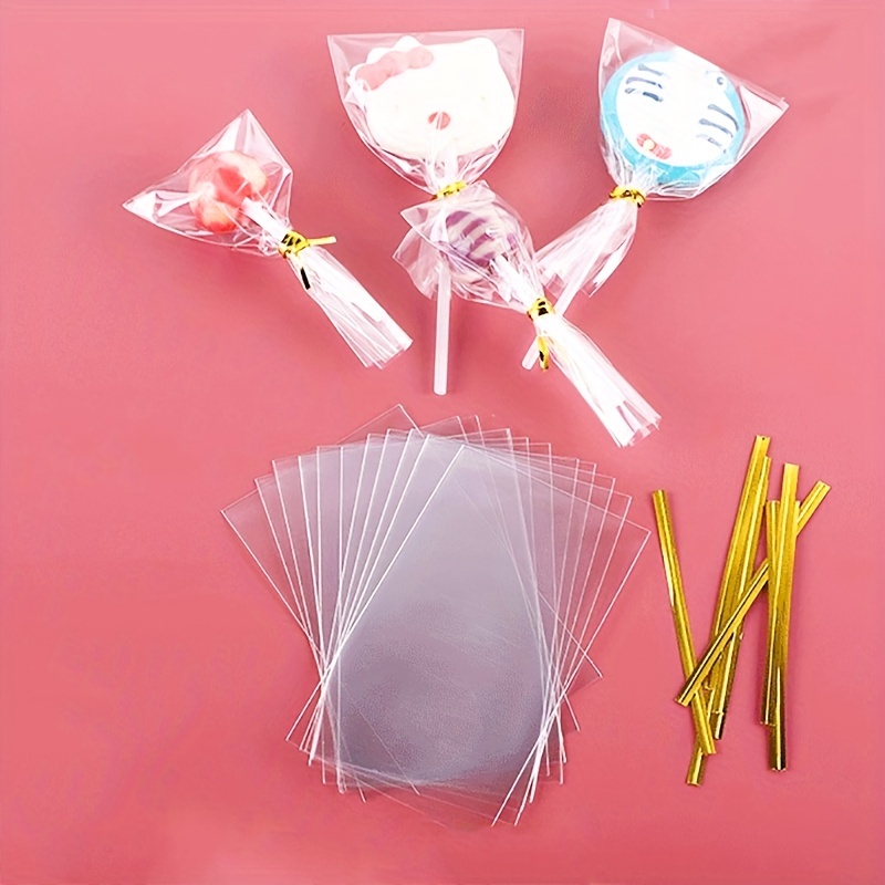 100pcs 6 Lollipop Stick, 100 pcs Poly Bag, 100pcs Light Pink