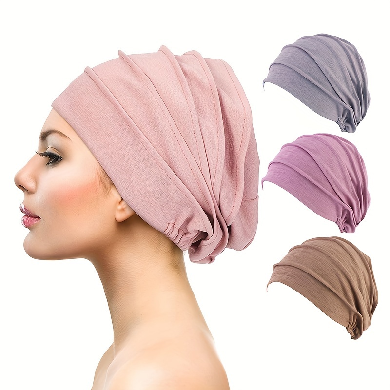 

Simple Elastic Slouchy Beanie Solid Color Striped Turbans For Women Lightweight Beanies Hats Soft Chemo Cap