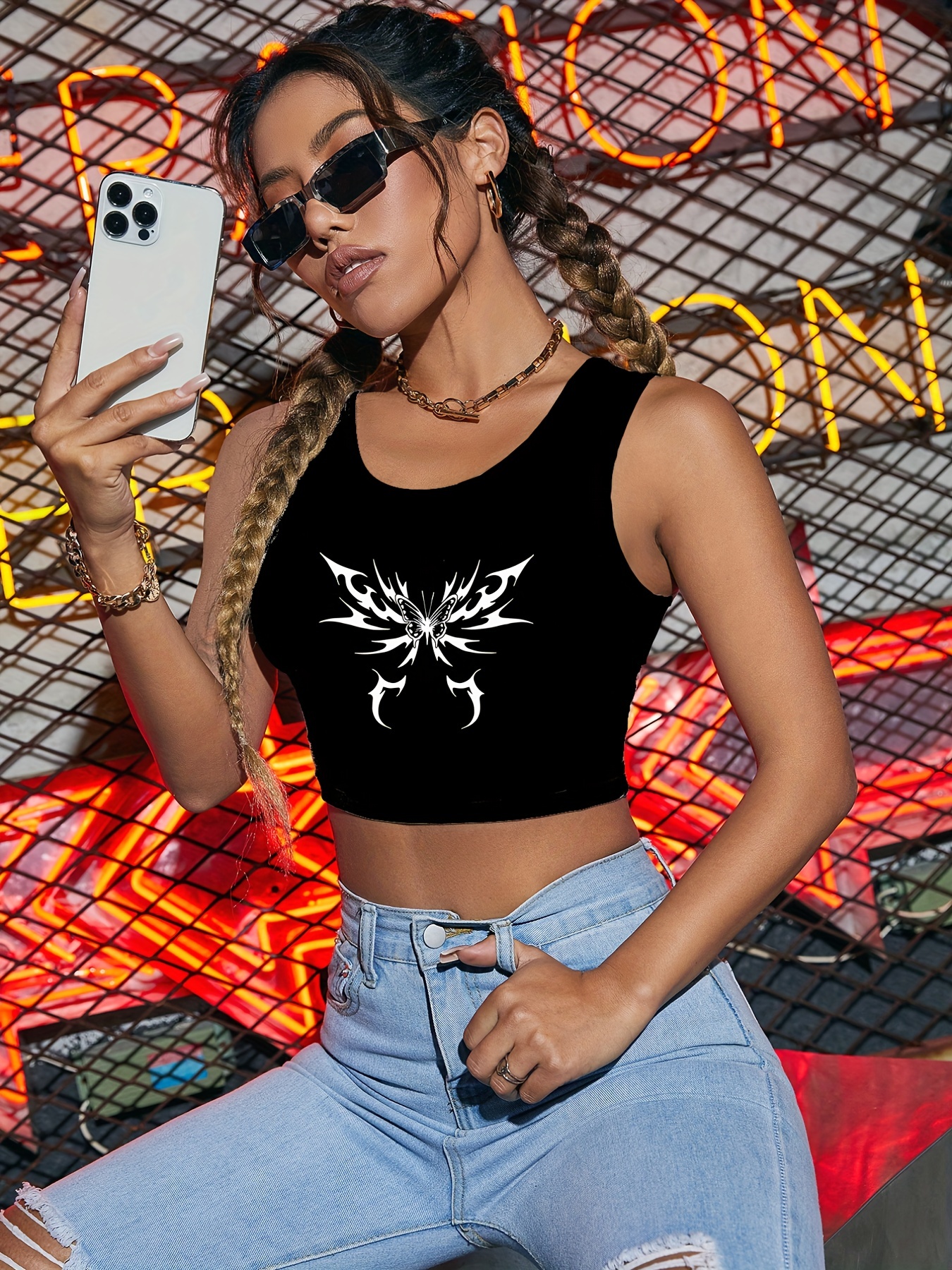 Butterfly Embroidered Cami Top Sexy V Neck Summer Sleeveless - Temu
