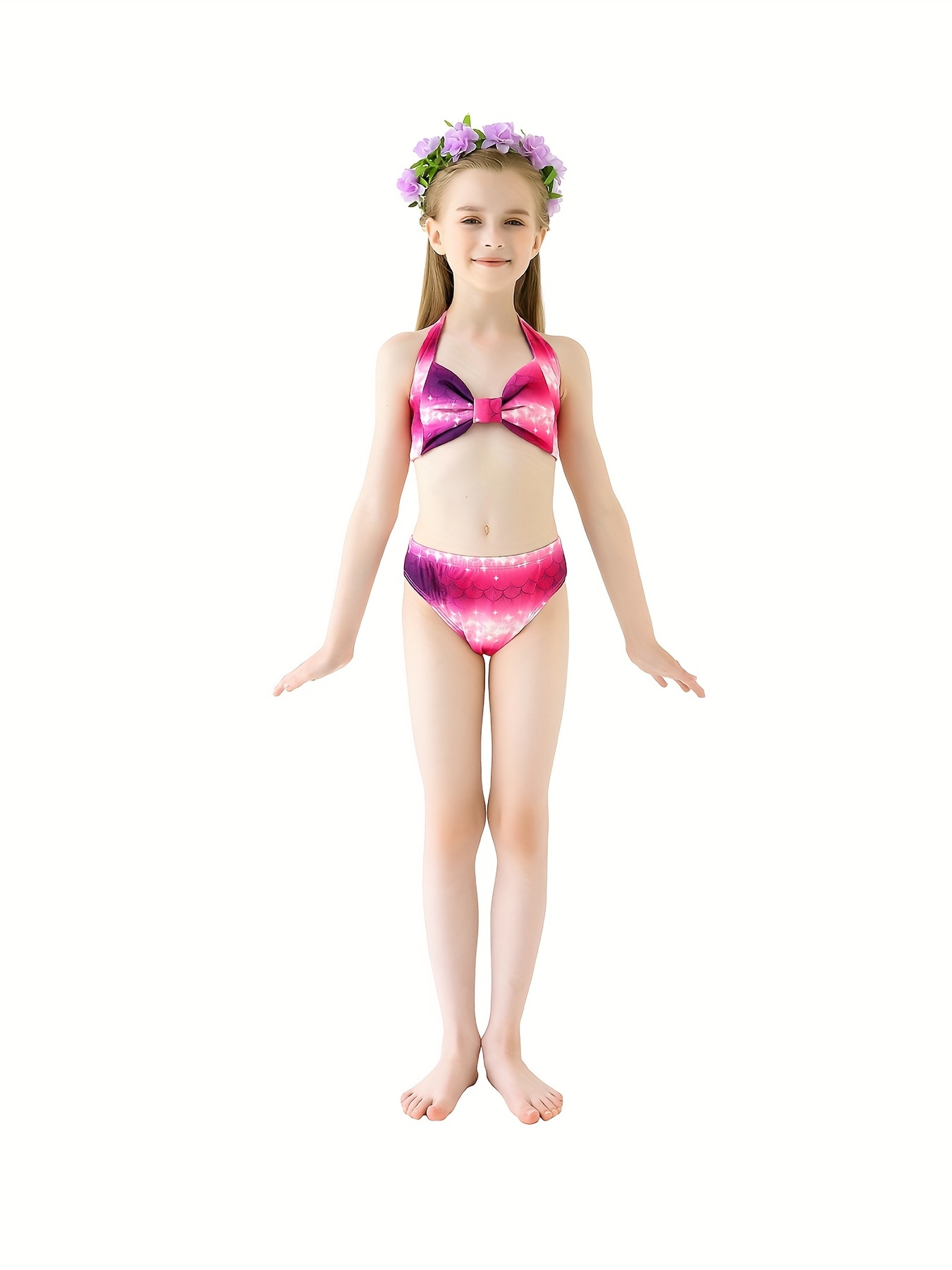 Conjunto de 2 piezas de traje de baño para niñas y niños, sujetador halter  + traje de baño de bikini con cola de sirena para 3-12 años – Los mejores  productos en