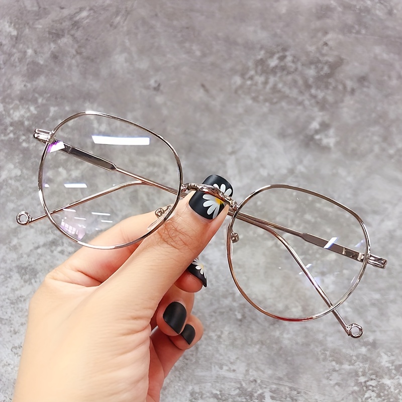 Y2k Cute Oval Frame Clear Lens Glasses Women Men Stainless - Temu