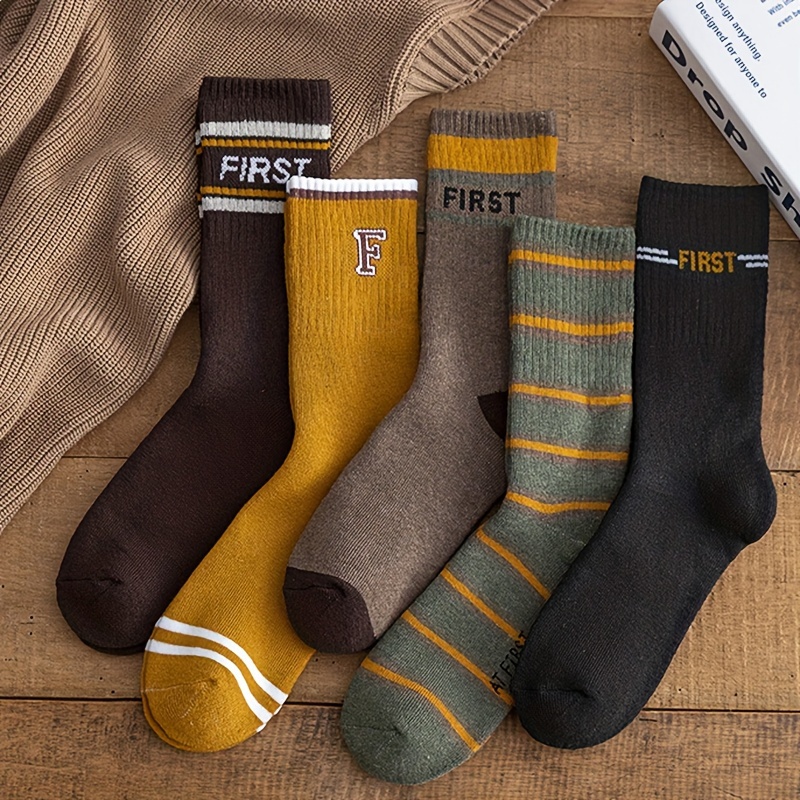 5 Pairs Thick Socks Men Winter Warm Vintage Socks Male Color