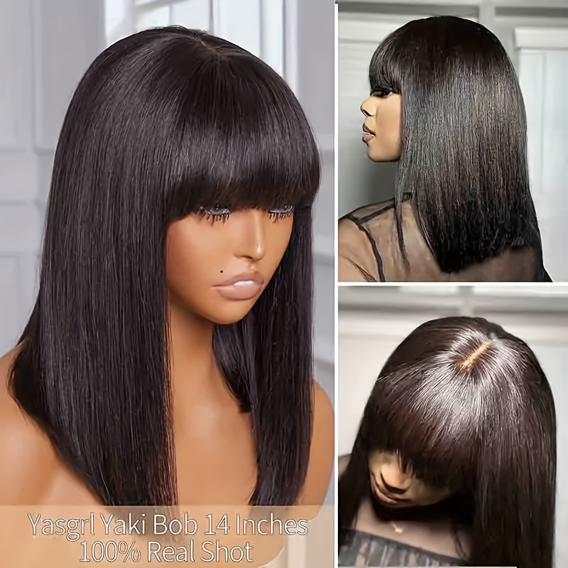 Straight Hair Bangs Bob Wig Bangs Glue Free Wig Blunt Cut - Temu