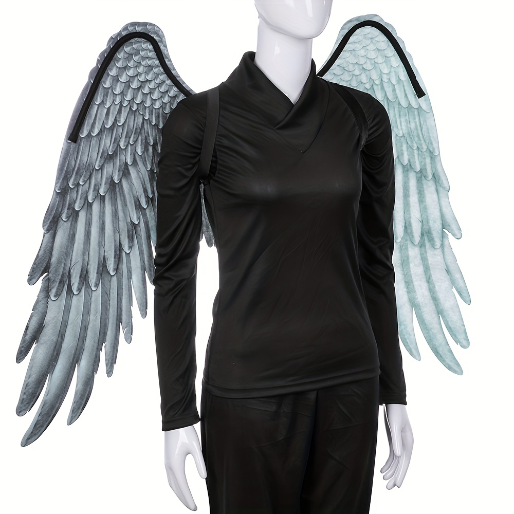 1pc, Mardi Grass Halloween Unisex Oversized Black & White Two Tone Non-Woven Angel Wings,Temu