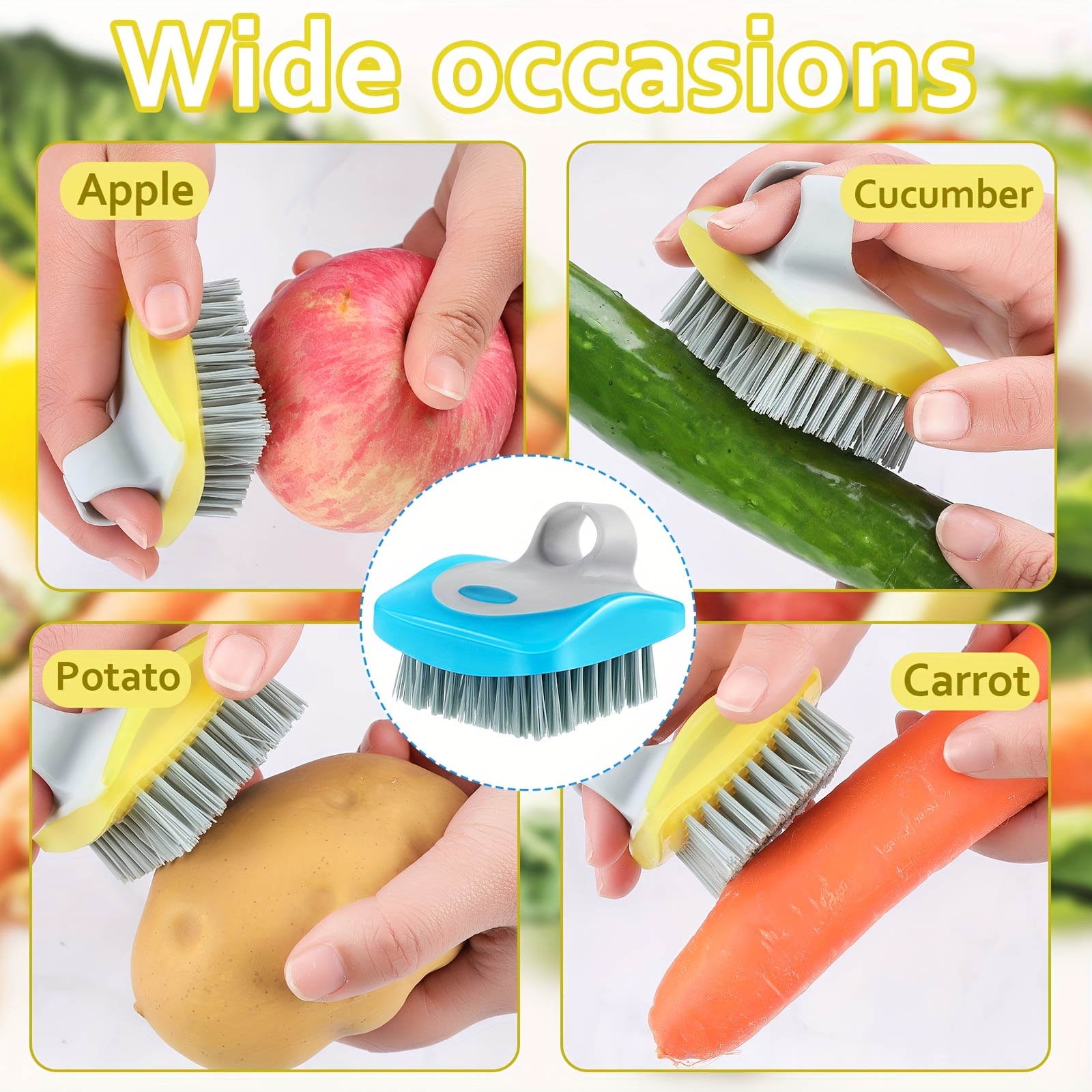 2pcs Vegetable Brush, Potato Brush Scrubber Veggie Cleaning Brush Food Flexible Bristles Kitchen Brush for Food, Corn and Carrots, Size: 6, Green
