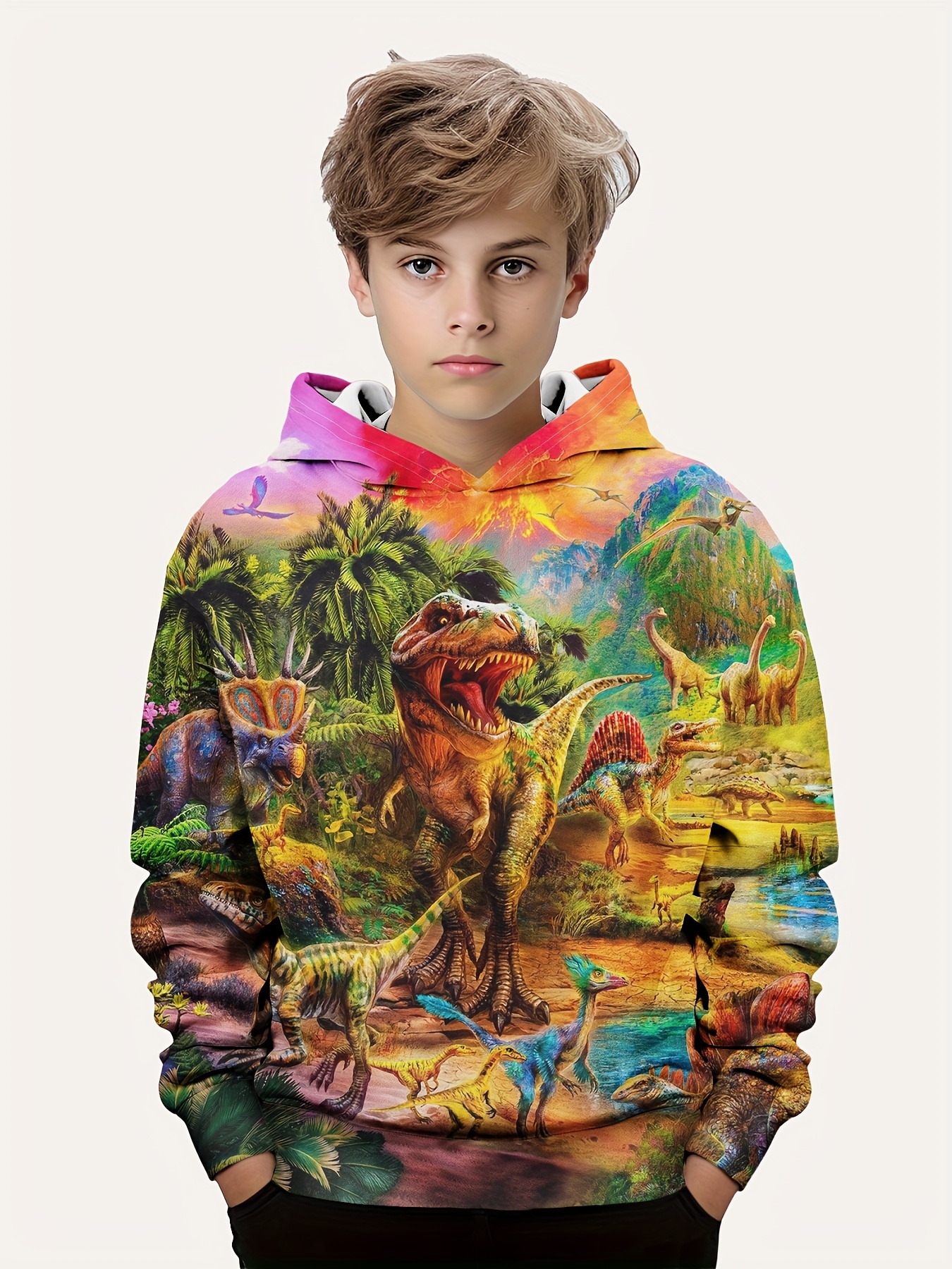 Long Boys Casual Colorful Pullover Print World Temu - 3d Dinosaur